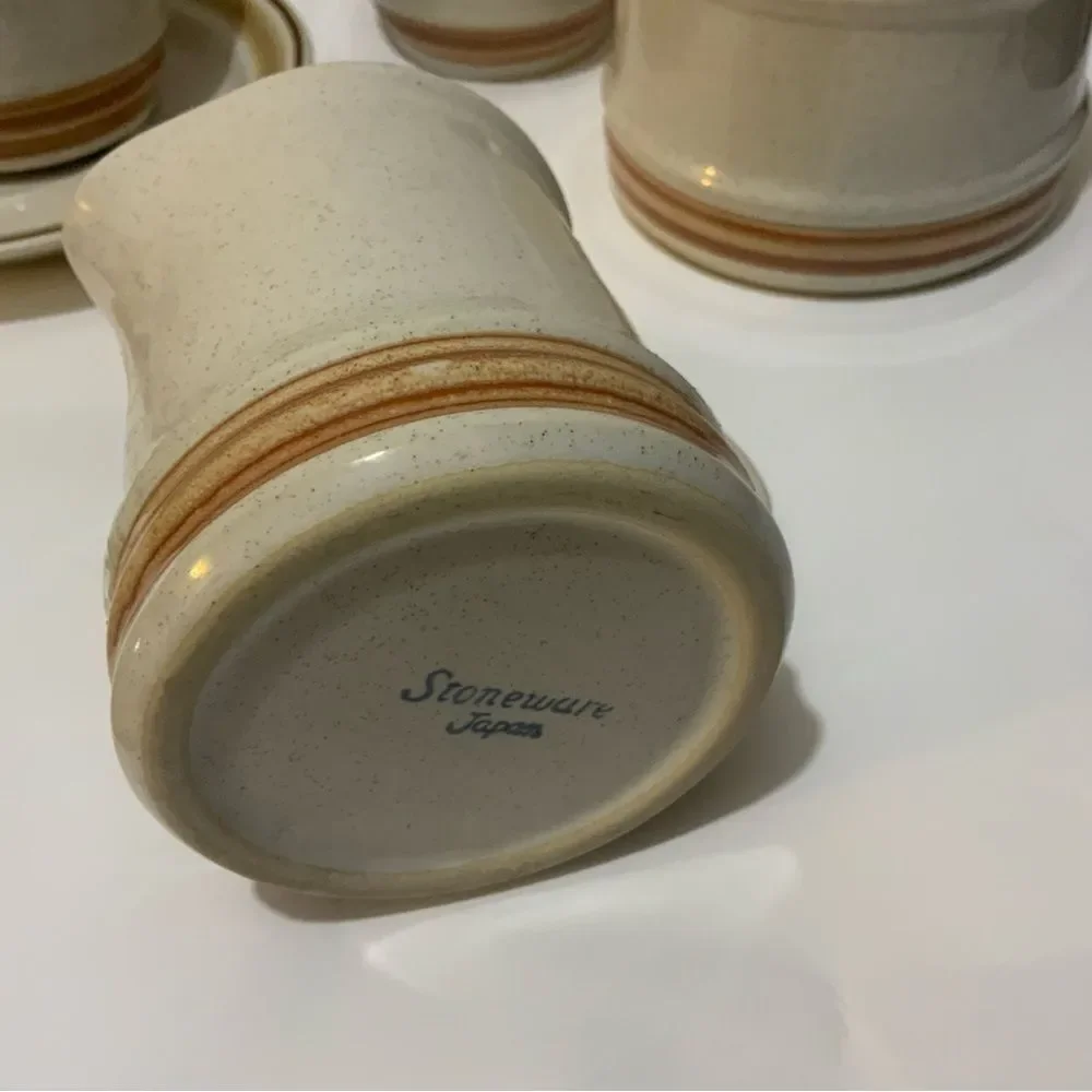Vintage Japan Stoneware Set salad bowl creamer sugar bowl cups suacers G10